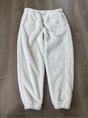 Cream Sherpa Fleece Jogger Pants